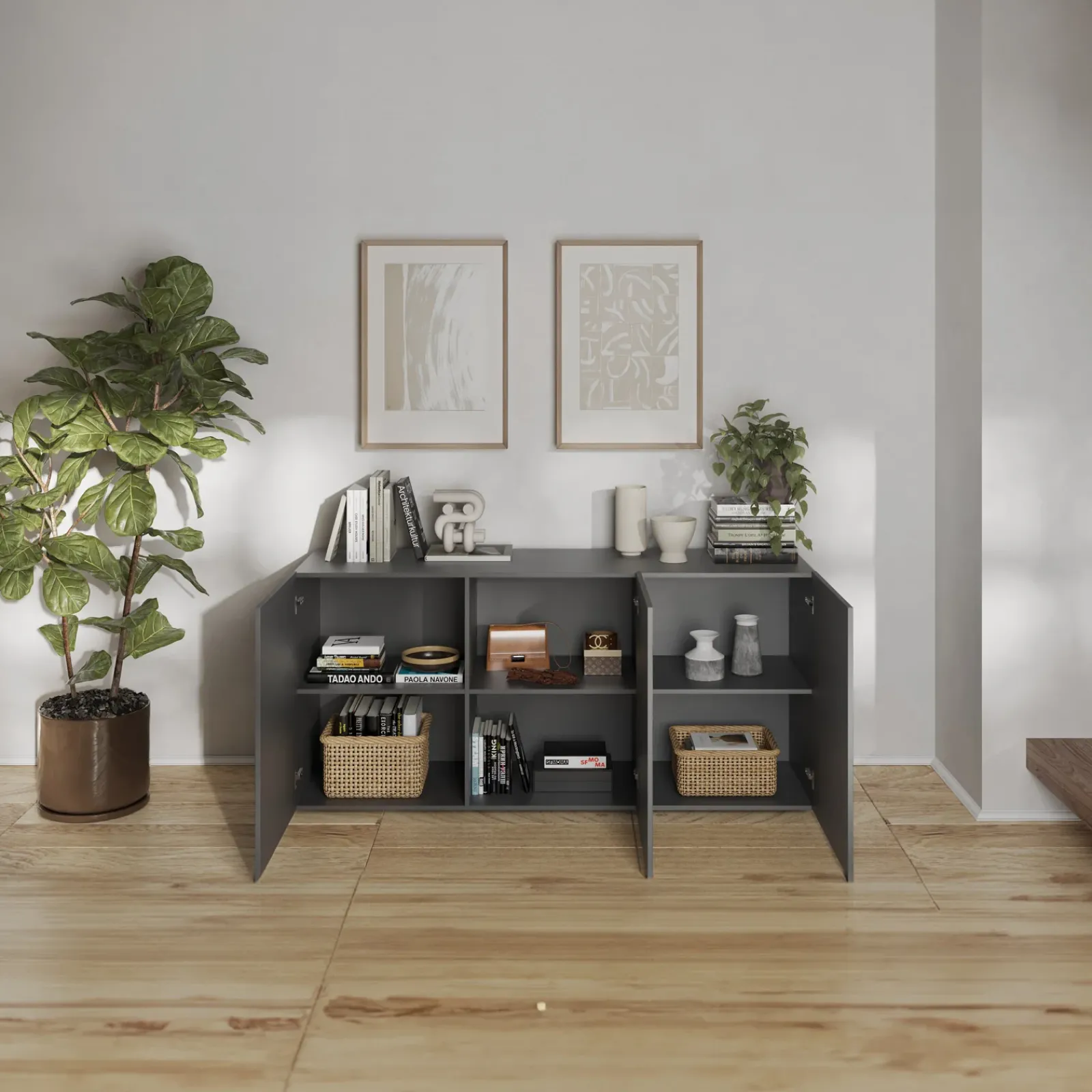 Garnero Arredamenti Madie Moderne|Madie Moderne-Madia 181x95h cm 3 ante serigrafate moderna antracite Grafea