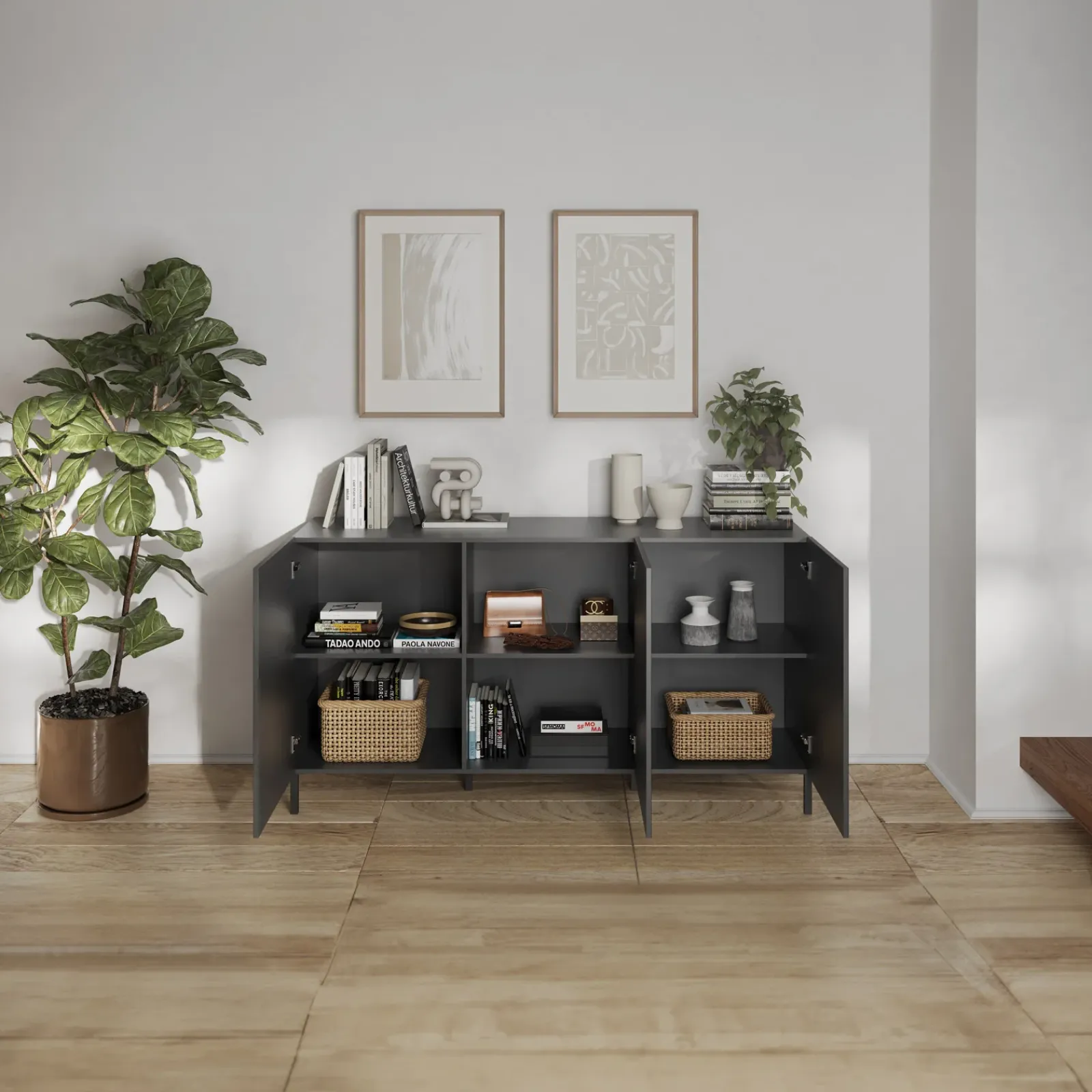 Garnero Arredamenti Madie Moderne|Madie Moderne-Madia 181x95h cm 3 ante serigrafate moderna antracite Grafea