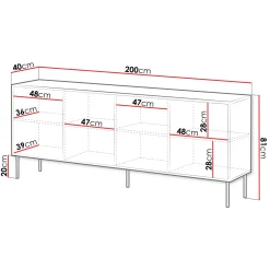 Garnero Arredamenti Credenze Moderne|Madie Moderne-Madia 200x81h cm 4 ante soggiorno noce nero Wild Noce - Nero opaco