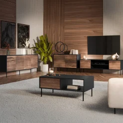 Garnero Arredamenti Credenze Moderne|Madie Moderne-Madia 200x81h cm 4 ante soggiorno noce nero Wild Noce - Nero opaco