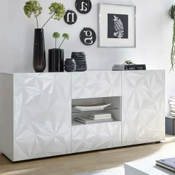 Garnero Arredamenti Credenze Moderne|Madie Moderne-Madia 181x84h cm 2 ante soggiorno bianco laccato lucido con serigrafia Marvis Bianco Lucido