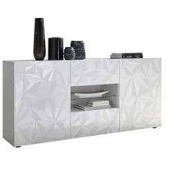 Garnero Arredamenti Credenze Moderne|Madie Moderne-Madia 181x84h cm 2 ante soggiorno bianco laccato lucido con serigrafia Marvis Bianco Lucido