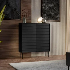 Garnero Arredamenti Credenze Moderne|Madie Moderne-Madia 102x118h cm 4 ante soggiorno nero Wild Nero Opaco