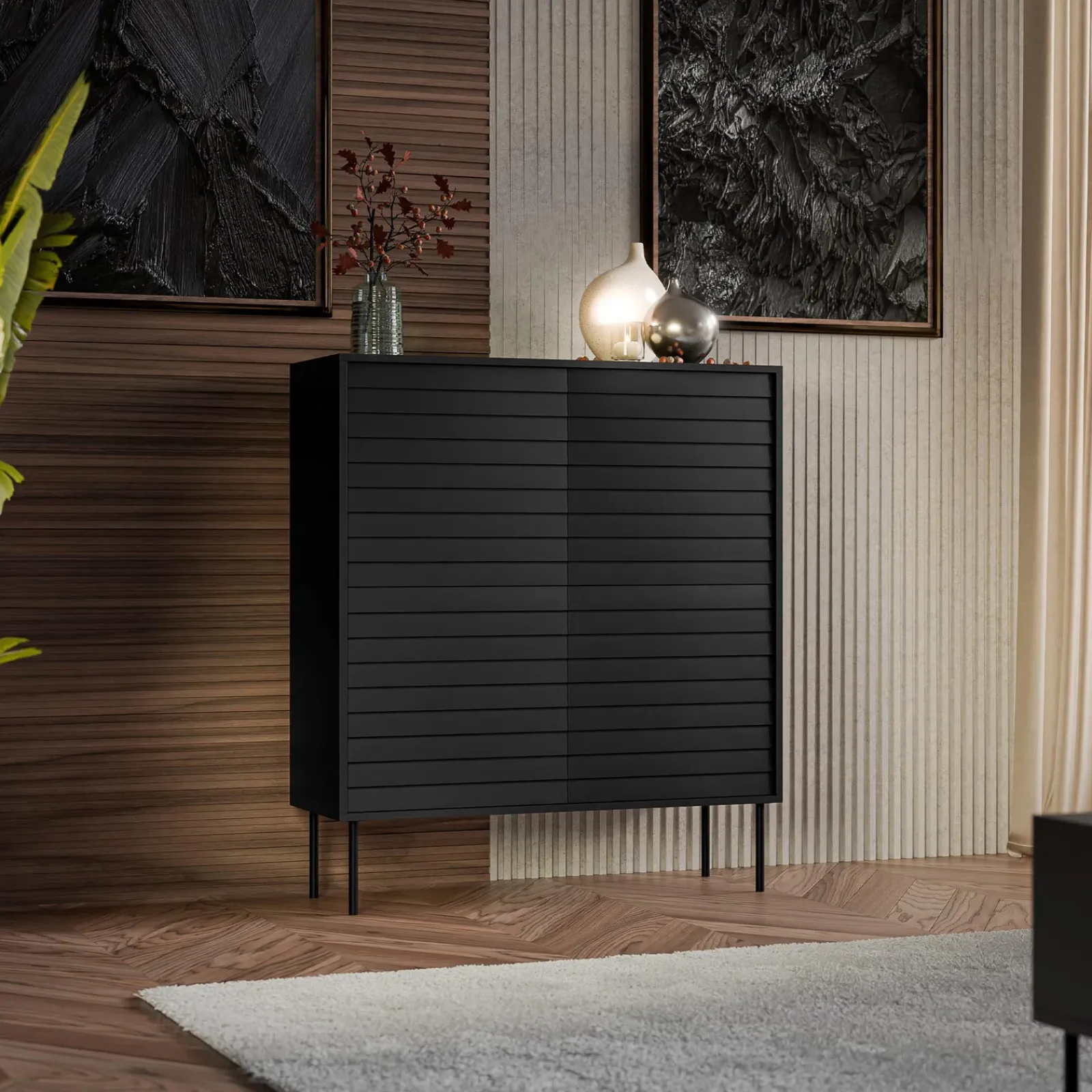 Garnero Arredamenti Credenze Moderne|Madie Moderne-Madia 102x118h cm 4 ante soggiorno nero Wild Nero Opaco