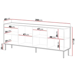 Garnero Arredamenti Credenze Moderne|Madie Moderne-Madia 200x81h cm 4 ante soggiorno nero Wild Nero Opaco