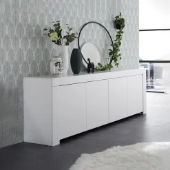 Garnero Arredamenti Credenze Moderne|Madie Moderne-Madia 210x81h cm 4 ante soggiorno moderna Halston Bianco Opaco