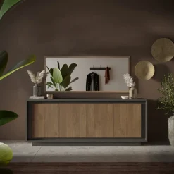 Garnero Arredamenti Credenze Moderne|Madie Moderne-Madia 207x80h cm 4 ante soggiorno antracite rovere scuro Savoy