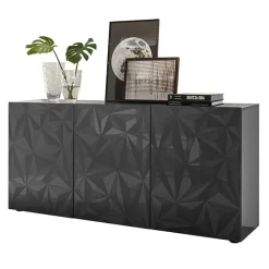 Garnero Arredamenti Credenze Moderne|Madie Moderne-Madia 181x84h cm 3 ante soggiorno grigio lucido con serigrafia Marvis Antracite