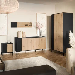 Garnero Arredamenti Credenze Moderne|Madie Moderne-Madia 151x74h cm 3 ante soggiorno rovere nero Duble