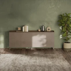 Garnero Arredamenti Credenze Moderne|Madie Moderne-Madia 241x99h cm 4 ante soggiorno bronzo rovere scuro Jonson Tortora - Noce