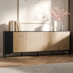 Garnero Arredamenti Credenze Moderne|Madie Moderne-Madia 200x74h cm 4 ante soggiorno rovere nero Duble