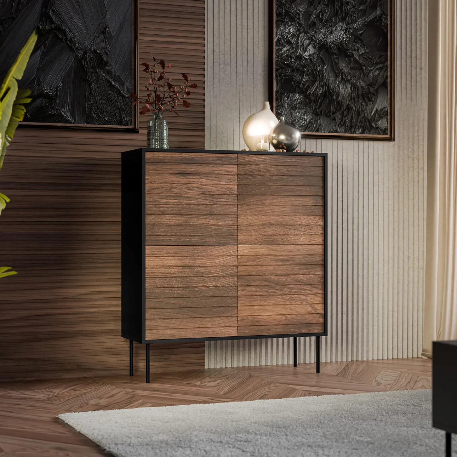 Garnero Arredamenti Credenze Moderne|Madie Moderne-Madia 102x118h cm 4 ante soggiorno noce nero Wild Noce - Nero opaco