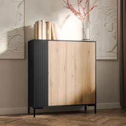 Garnero Arredamenti Credenze Moderne|Madie Moderne-Madia 100x129h cm 2 ante soggiorno rovere nero Duble