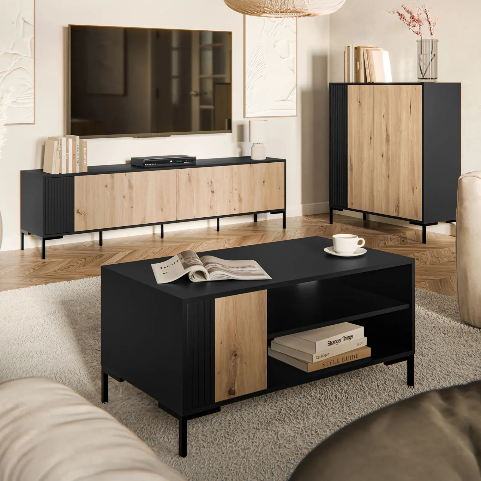 Garnero Arredamenti Credenze Moderne|Madie Moderne-Madia 100x129h cm 2 ante soggiorno rovere nero Duble