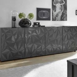 Garnero Arredamenti Credenze Moderne|Madie Moderne-Madia 241x84h cm 4 ante soggiorno grigio con serigrafia Marvis Antracite