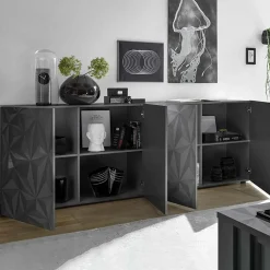 Garnero Arredamenti Credenze Moderne|Madie Moderne-Madia 241x84h cm 4 ante soggiorno grigio con serigrafia Marvis Antracite