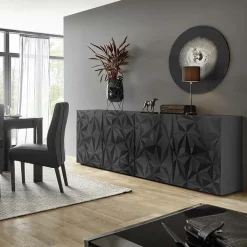 Garnero Arredamenti Credenze Moderne|Madie Moderne-Madia 241x84h cm 4 ante soggiorno grigio con serigrafia Marvis Antracite