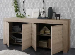 Garnero Arredamenti Credenze Moderne|Madie Moderne-Madia 210x81h cm 4 ante soggiorno moderna chiaro Halston Rovere