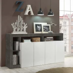 Garnero Arredamenti Credenze Moderne|Madie Moderne-Madia 184x93h cm 4 ante soggiorno bianco lucido ossido Invictus Ossido - Bianco Lucido