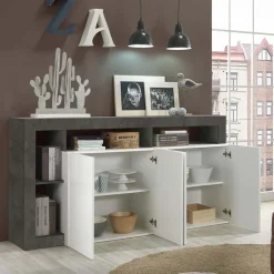 Garnero Arredamenti Credenze Moderne|Madie Moderne-Madia 184x93h cm 4 ante soggiorno bianco lucido ossido Invictus Ossido - Bianco Lucido