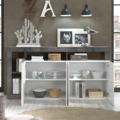 Garnero Arredamenti Credenze Moderne|Madie Moderne-Madia 184x93h cm 4 ante soggiorno bianco lucido ossido Invictus Ossido - Bianco Lucido