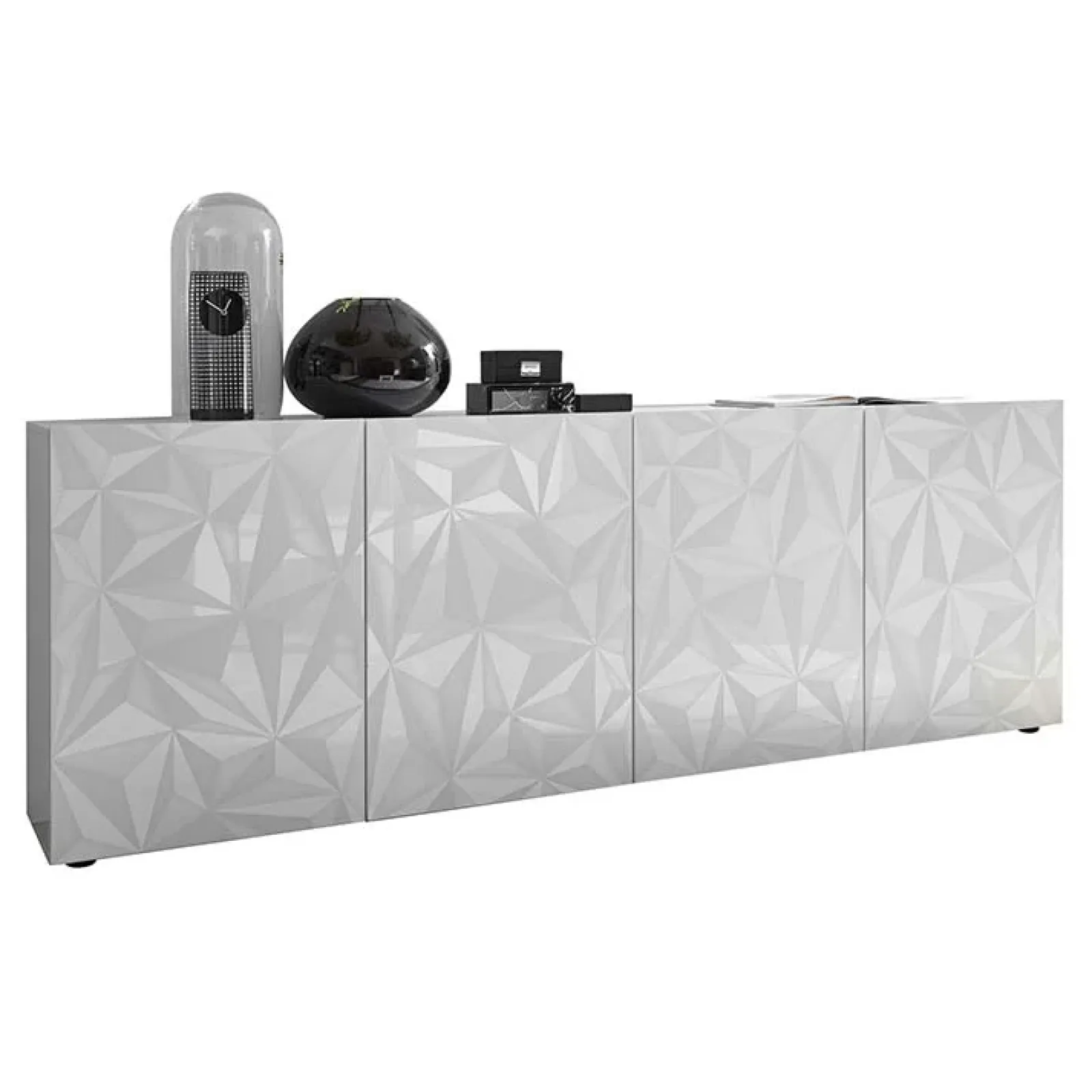 Garnero Arredamenti Credenze Moderne|Madie Moderne-Madia 241x84h cm 4 ante soggiorno con serigrafia Marvis Bianco Lucido