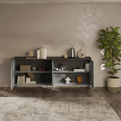 Garnero Arredamenti Credenze Moderne|Madie Moderne-Madia 241x99h cm 4 ante soggiorno grigio scuro antracite Jonson Ossido - Grigio