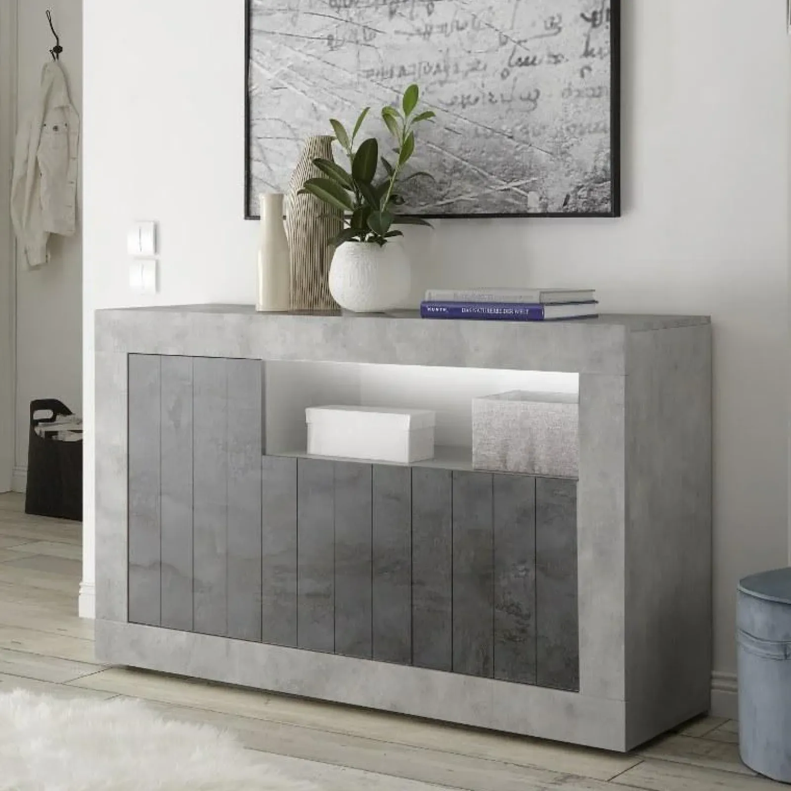 Garnero Arredamenti Credenze Moderne|Madie Moderne-Madia 138x86h cm 3 ante soggiorno cemento ossido Florena Ossido - Cemento