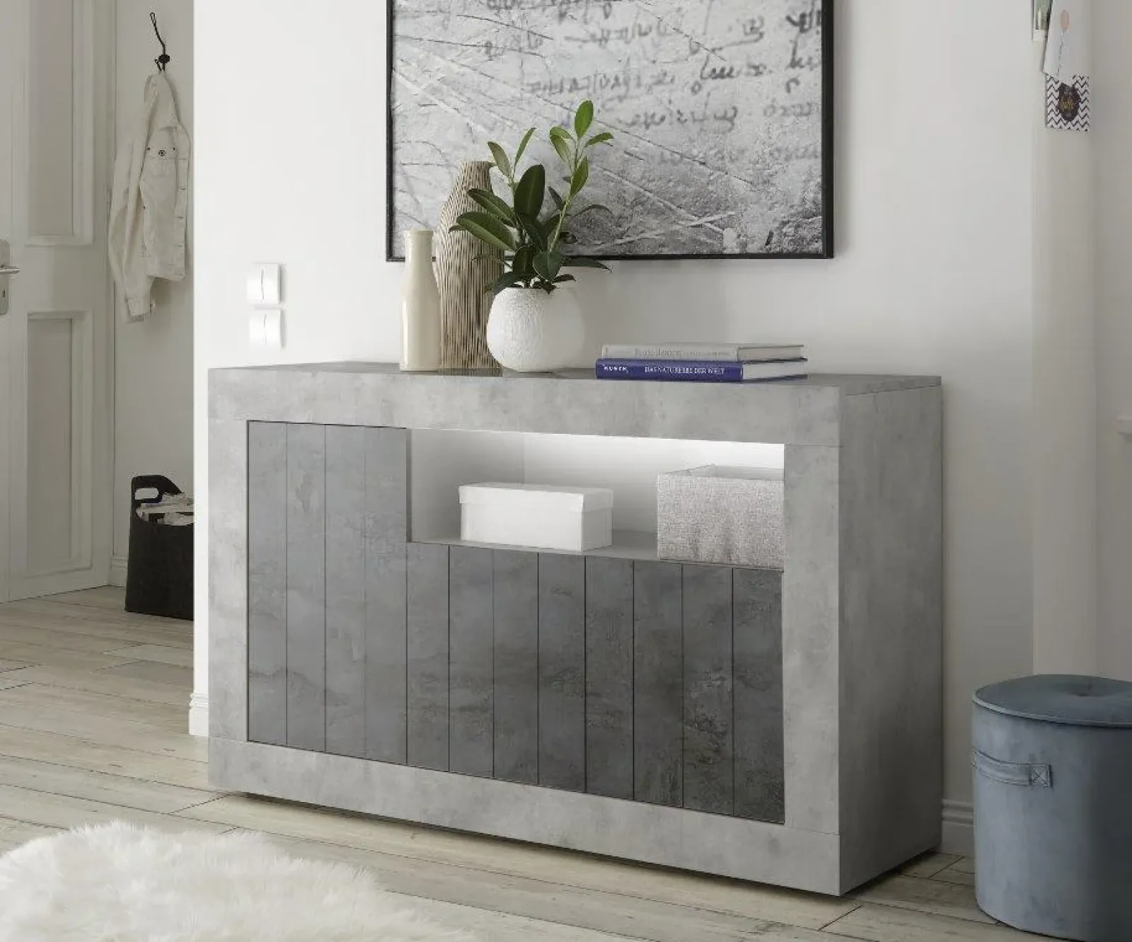 Garnero Arredamenti Credenze Moderne|Madie Moderne-Madia 138x86h cm 3 ante soggiorno cemento ossido Florena Ossido - Cemento