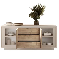 Garnero Arredamenti Credenze Moderne|Madie Moderne-Madia 180x80h cm 3 cassetti 2 ante moderna beige rovere chiaro Deluxe Rovere - Beige