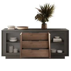 Garnero Arredamenti Credenze Moderne|Madie Moderne-Madia 180x80h cm 3 cassetti 2 ante moderna antracite rovere scuro Deluxe Antracite - Rovere Rustico