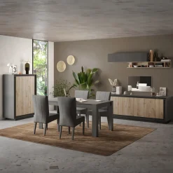 Garnero Arredamenti Credenze Moderne|Madie Moderne-Madia 180x80h cm 3 cassetti 2 ante moderna antracite rovere chiaro Deluxe Antracite - Rovere