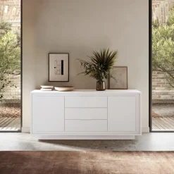 Garnero Arredamenti Credenze Moderne|Madie Moderne-Madia 180x80h cm 3 cassetti 2 ante moderna Deluxe Bianco Opaco