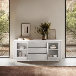 Garnero Arredamenti Credenze Moderne|Madie Moderne-Madia 180x80h cm 3 cassetti 2 ante moderna Deluxe Bianco Opaco