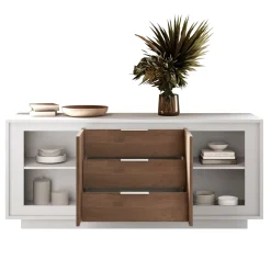 Garnero Arredamenti Credenze Moderne|Madie Moderne-Madia 180x80h cm 3 cassetti 2 ante moderna bianco opaco rovere scuro Deluxe Rovere Rustico - Bianco opaco