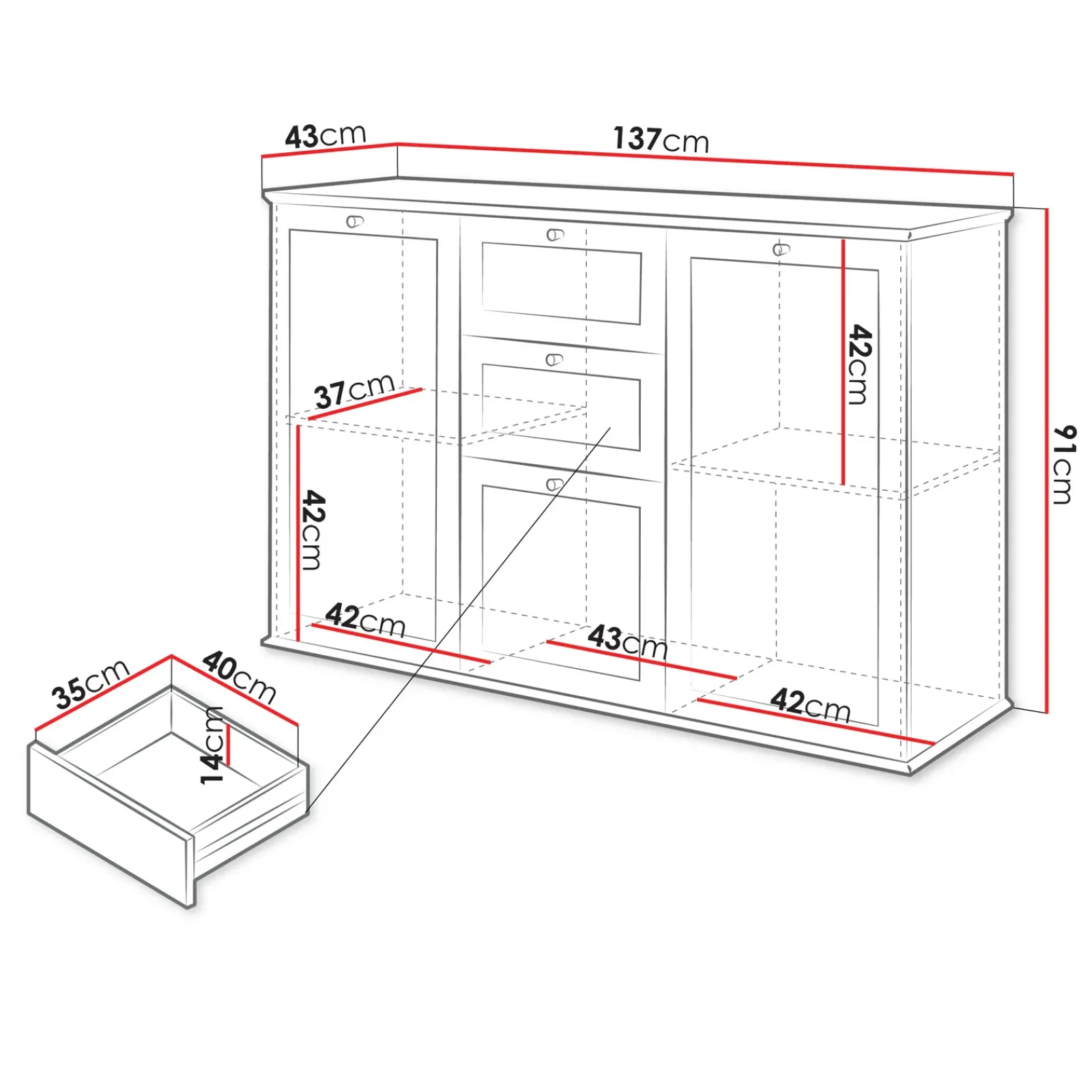 Garnero Arredamenti Credenze Moderne|Madie Moderne-Madia 137x91h cm 2 cassetti 3 ante moderna bianco rovere Relaxio