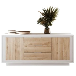 Garnero Arredamenti Credenze Moderne|Madie Moderne-Madia 180x80h cm 3 cassetti 2 ante moderna bianco opaco rovere chiaro Deluxe Rovere - Bianco opaco