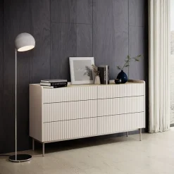 Garnero Arredamenti Madie Moderne|Madie Moderne-Madia 153x82h cm 6 cassetti beige cannettato rovere Fioca