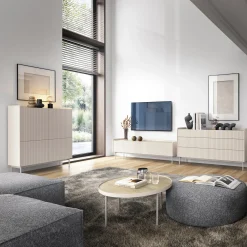 Garnero Arredamenti Madie Moderne|Madie Moderne-Madia 153x82h cm 6 cassetti beige cannettato rovere Fioca