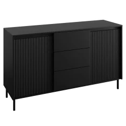 Garnero Arredamenti Credenze Moderne|Madie Moderne-Madia 153x90h cm 3 cassetti design cannettato nero Strike Nero Opaco