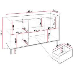 Garnero Arredamenti Credenze Moderne|Madie Moderne-Madia 153x90h cm 3 cassetti design cannettato nero Strike Nero Opaco