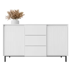 Garnero Arredamenti Credenze Moderne|Madie Moderne-Madia 153x90h cm 3 cassetti design cannettato bianco Strike Bianco Opaco