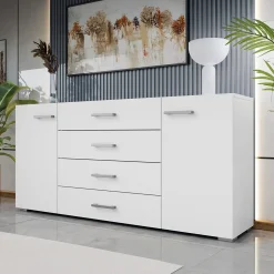 Garnero Arredamenti Credenze Moderne|Madie Moderne-Madia 156x74h cm 4 cassetti design moderno bianco Pastello