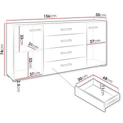 Garnero Arredamenti Credenze Moderne|Madie Moderne-Madia 156x74h cm 4 cassetti design moderno bianco Pastello