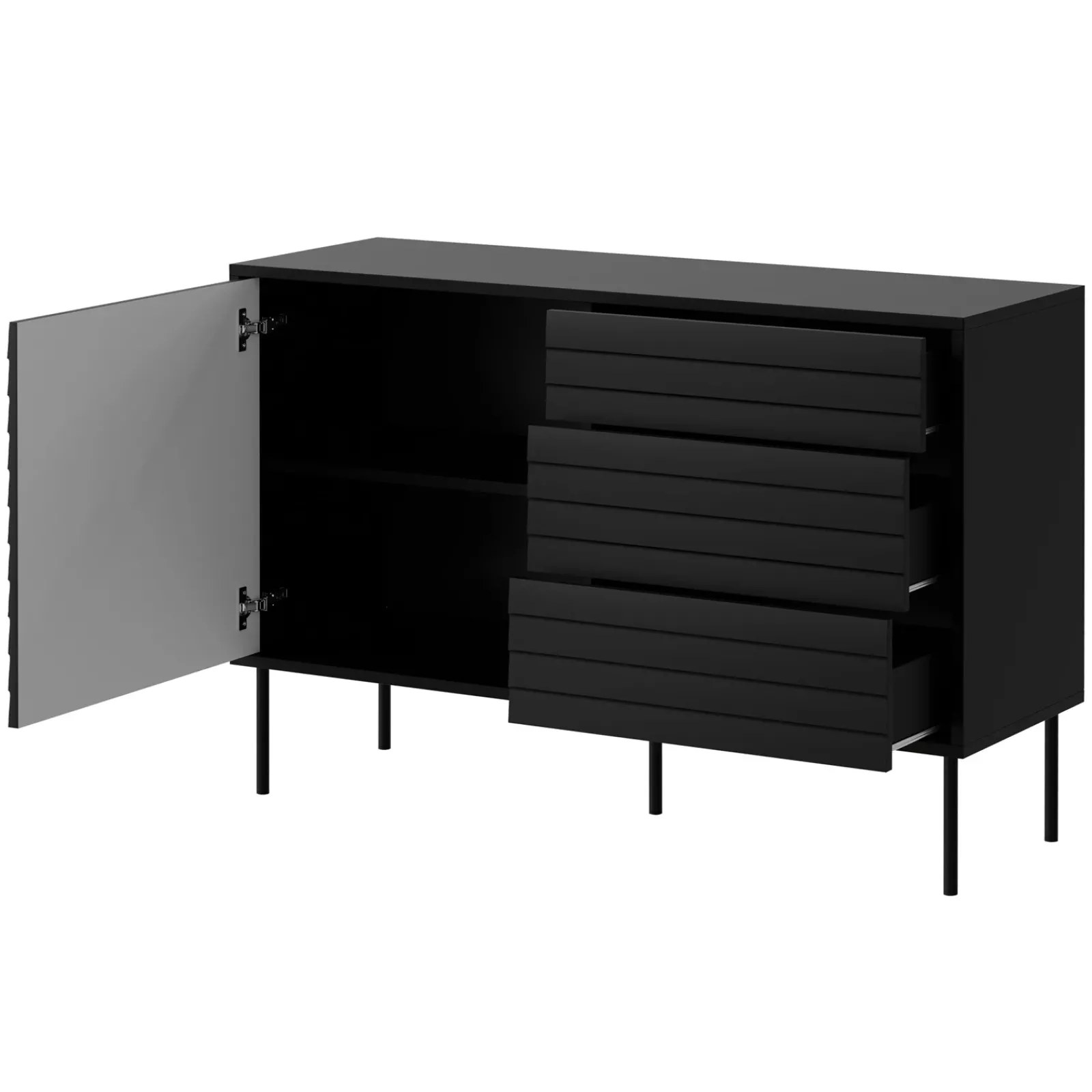 Garnero Arredamenti Credenze Moderne|Madie Moderne-Madia 120x81h cm 3 cassetti moderna nero Wild Nero Opaco
