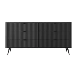 Garnero Arredamenti Cassettiera|Cassettiera-Madia 163x81h cm 6 cassetti moderna   cannettato Ramis Nero Opaco