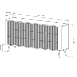 Garnero Arredamenti Cassettiera|Cassettiera-Madia 163x81h cm 6 cassetti moderna   cannettato Ramis Nero Opaco