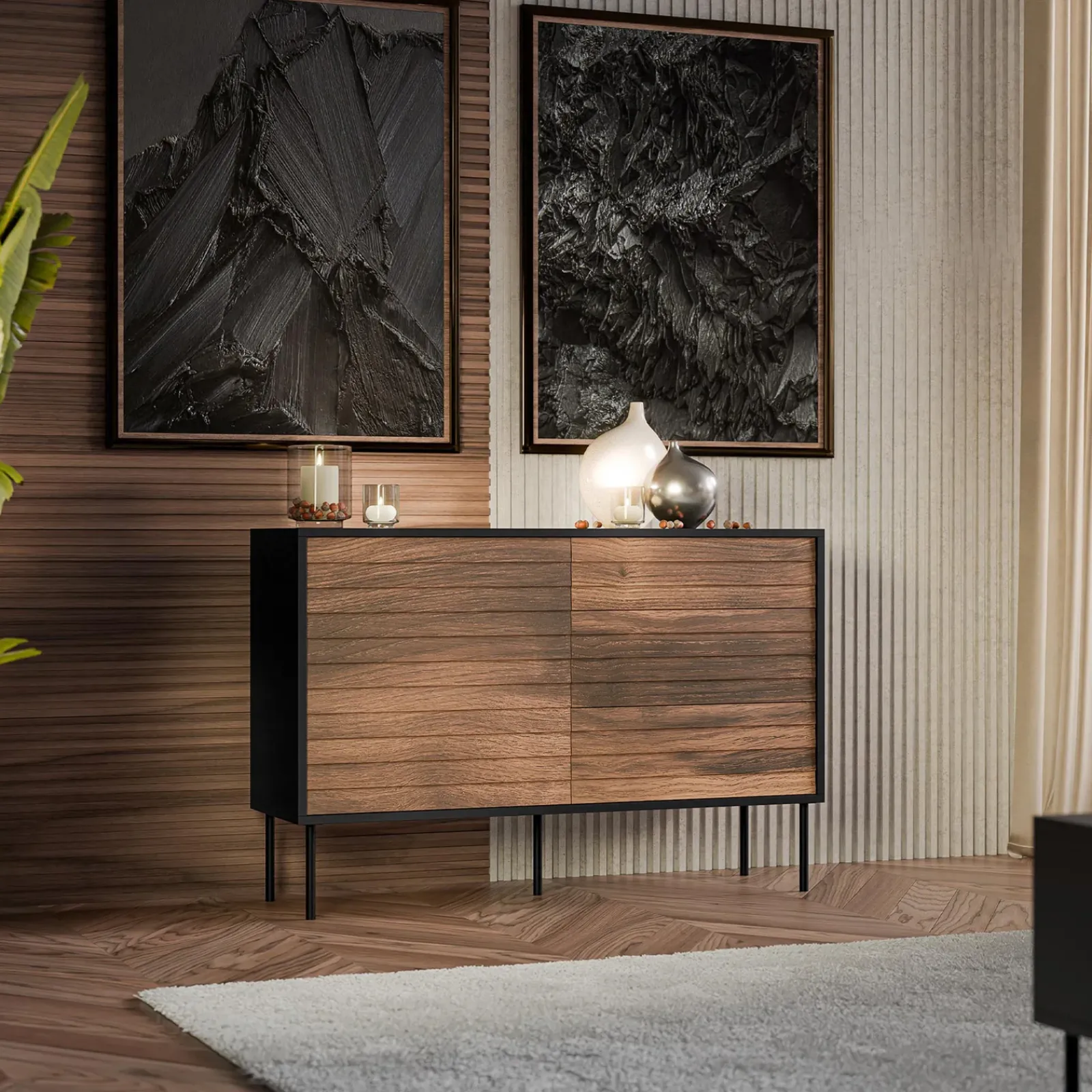 Garnero Arredamenti Credenze Moderne|Madie Moderne-Madia 120x81h cm 3 cassetti moderna noce nero Wild Noce - Nero opaco