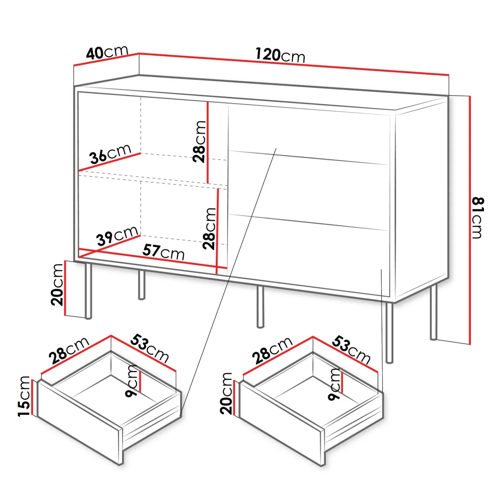Garnero Arredamenti Credenze Moderne|Madie Moderne-Madia 120x81h cm 3 cassetti moderna noce nero Wild Noce - Nero opaco