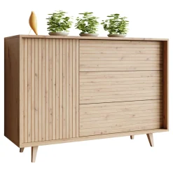 Garnero Arredamenti Credenze Moderne|Madie Moderne-Madia 120x84h cm 3 cassetti rustica design cannettato rovere Branch